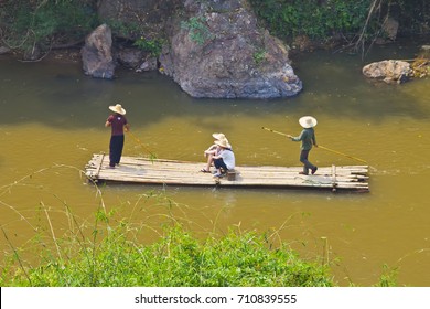 Bamboo Rafting Tourists In Mae Taeng District ChiangMai Thailand