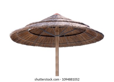 Bamboo, Reed, Straw Beach Umbrella Isolated On White