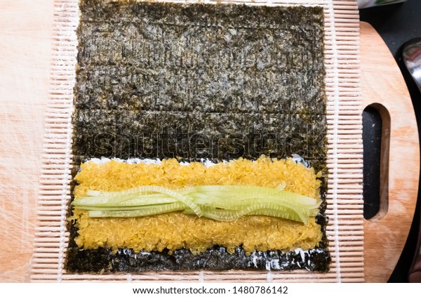 Bamboo Rolling Mat Homemade Sushi Nori Stock Photo Edit Now