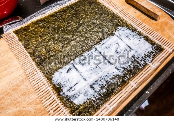 Bamboo Rolling Mat Homemade Sushi Nori Stock Photo Edit Now