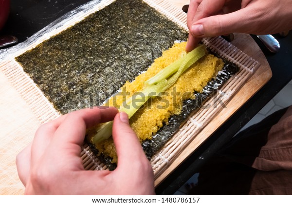 Bamboo Rolling Mat Homemade Sushi Nori Stock Photo Edit Now