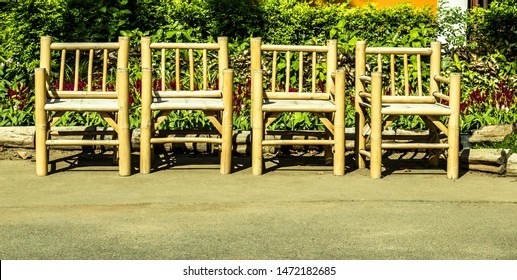 Bamboo seats in the outdoor garden landscape