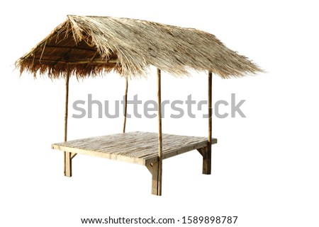 Bamboo thatched hut and the cylindrical imprint on a separate background on a white background.                               
