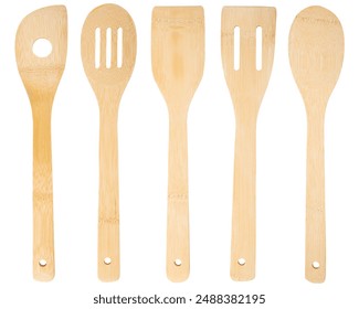 Bamboo Utensils 100% Organic bamboo, premium kitchen utensils. New bamboo wooden spoons, spatula for cooking. Set of 5 Durable, non-stick, heat-resistant cooking tool. Professional chef tools - Powered by Shutterstock