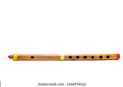 Bamboo Wind Instrument Indian Flute On Isolated White Background