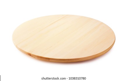 Bamboo Wooden Lazy Susan Or Revolving Tray Isolated On A White Background