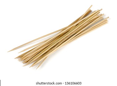 Bamboo Wooden Skewers Isolated On White