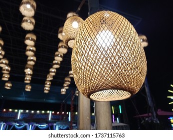 Bamboo Woven Pendant Light in the night - Shutterstock ID 1737115763