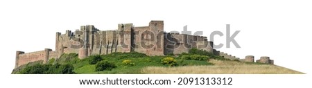 Bamburgh castle (England) isolated on white background