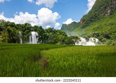 Ban Gioc Waterfall In Cao Bang, Viet Nam - The Waterfalls Are Located In An Area Of Mature Karst Formations Were The Original Limestone Bedrock Layers Are Being Eroded