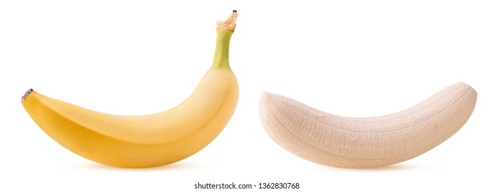 Banan And Peeled Banan Isolated On White Background. Clipping Path. Full Depth Of Field.