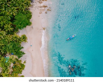 Banana Beach, Phuket, Thailand,A beautiful tropical beach with palm trees at Phuket island, Thailand, Banana Beach Located in Choeng Thale, Thalang, Phuket Province, Thailand. - Shutterstock ID 2140189111