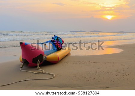 Banana boat lay on the beach, Holiday in Rayong, Thailand