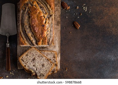 Banana Bread, Top View, Copy Space