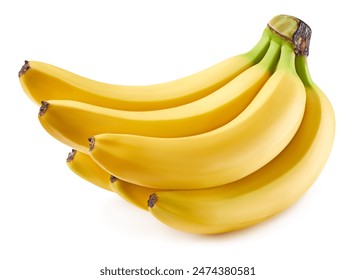 Banana bunch. Banana fruit clipping path. Banana isolated on white background. Banana macro studio photo