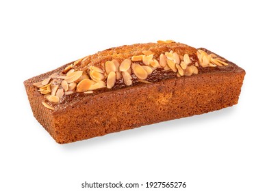 Banana Cake With Almond On Top Isolated On White Background.