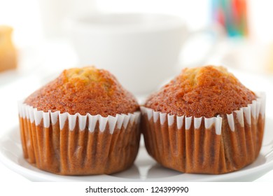 Banana Cake With Coffee Cup In Background