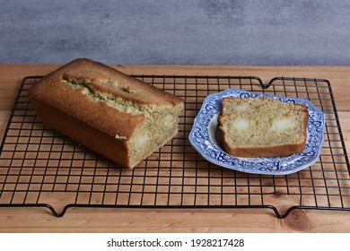 Banana Cheese Cake Sliced On A Plate