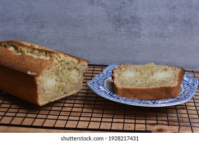 Banana Cheese Cake Sliced On A Plate