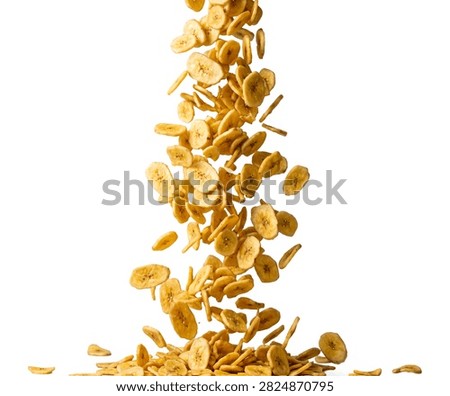 Banana Chips Falling Vertically in Mid Air Motion dehydrated bananas 