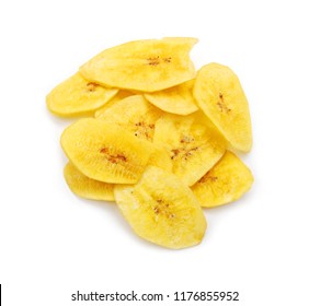 Banana chips on white background 