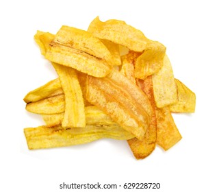 Banana chips on white background 