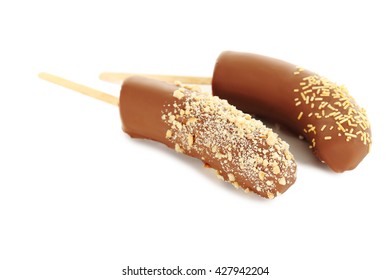 Banana Covered In Chocolate Isolated On A White