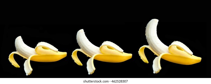 Banana Different Size Small Medium Large On Isolated Black Background