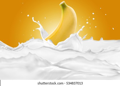 Banana Fall On Milk Splash