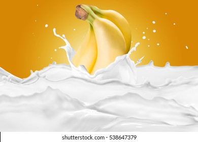 Banana Fall On Milk Splash