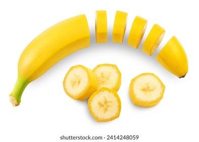 Banana isolated. Sliced banana and slices on a white background, top view. - Powered by Shutterstock