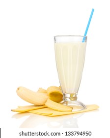 Banana Milk Shake Isolated On White