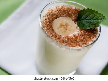 Banana milkshake with cacao and mint