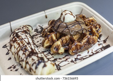 Banana, Nutella And Chocolate Waffle