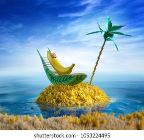 Banana On Desert Island Sunbathing On Stock Photo 1053224495 | Shutterstock