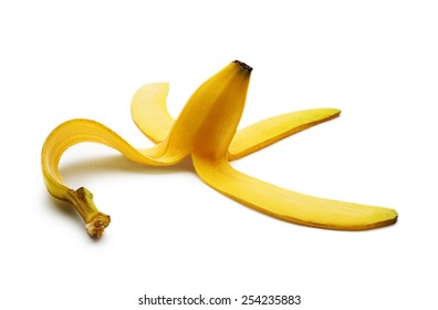 Banana peel on white background close up