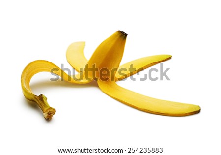 Banana peel on white background close up