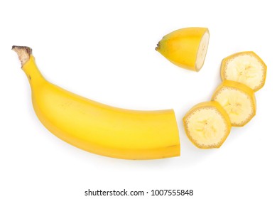 Banana Sliced Isolated On White Background. Top View. Flat Lay