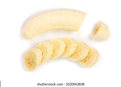 Banana Sliced Isolated On White Background. Top View. Flat Lay