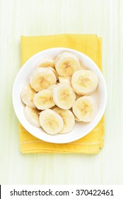 Banana Slices In Bowl, Top View