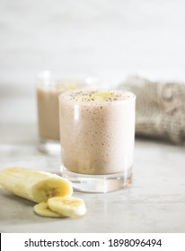 Banana Smoothie And Chia Seed With Background