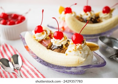 banana split with cherries and nuts