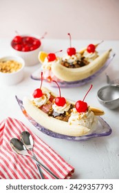 banana split with cherries and nuts