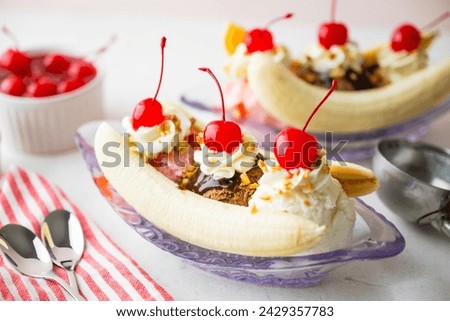 banana split with cherries and nuts