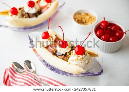banana split with cherries and nuts
