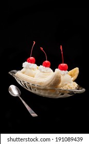 Banana Split Ice Cream Isolated Over Color Background