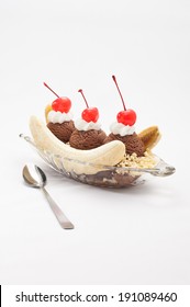 Banana Split Ice Cream Isolated Over Color Background