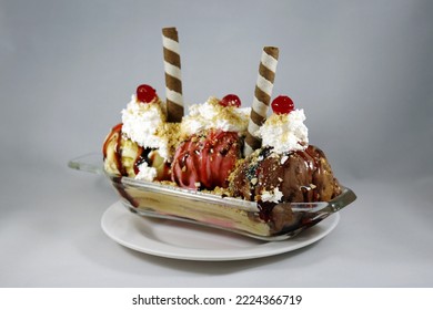 Banana Split Ice Cream On The Table