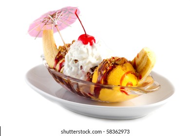 Banana Split Isolated On White Background