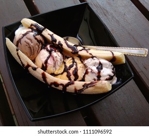 Banana Split On A Hot Summer Day.